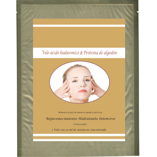 VELO ÁCIDO HIALURÓNICO Y PROTEÍNA DE ALGODÓN.